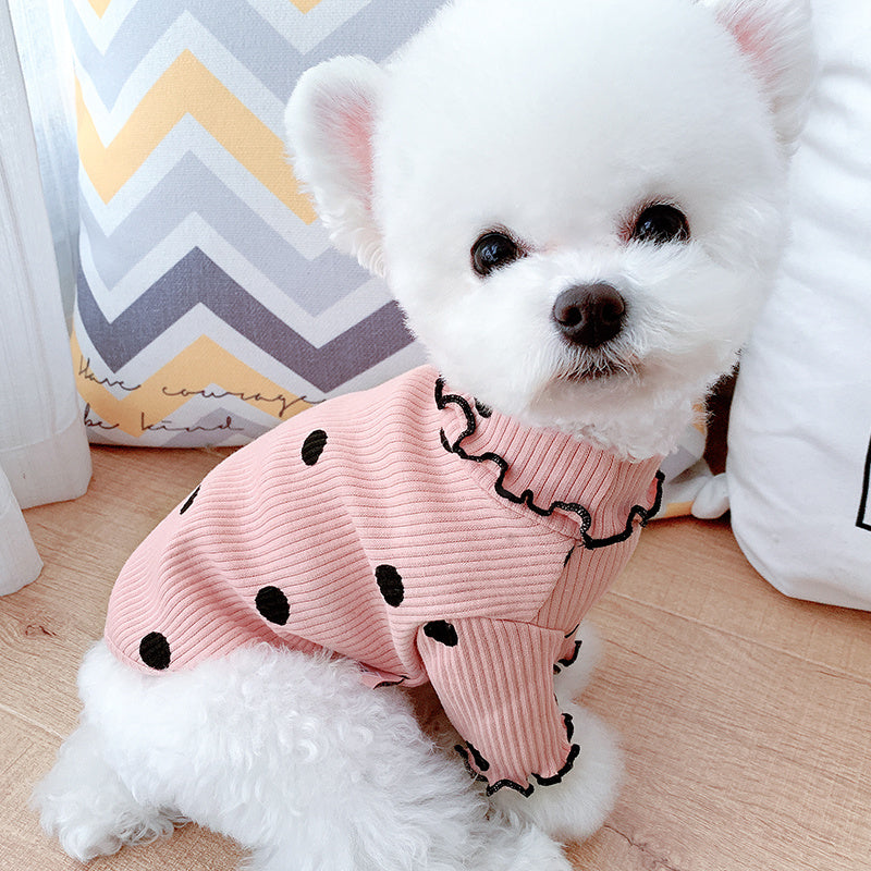 Polkadot Print cute turtleneck dog bottoming shirt