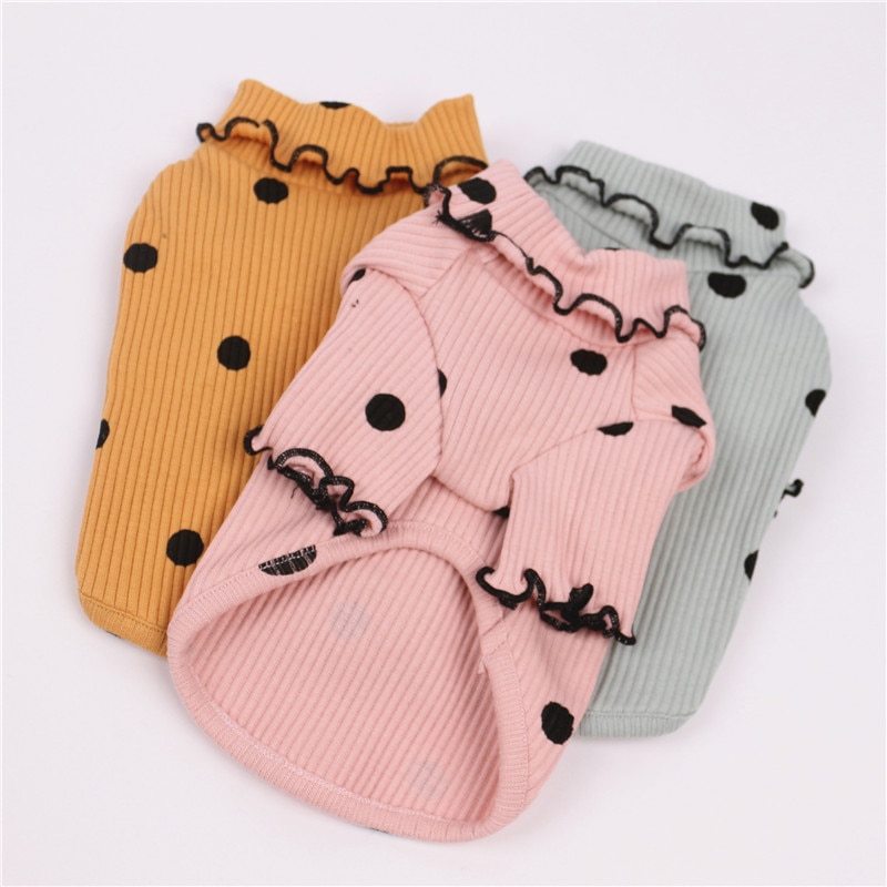 Polkadot Print cute turtleneck dog bottoming shirt