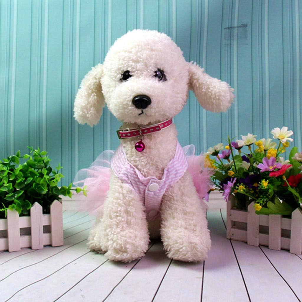 Girl Dog Stripe Print Dress Clothes Tutu Dresses Pet Cat Puppy Costumes Apparel (S, Pink)