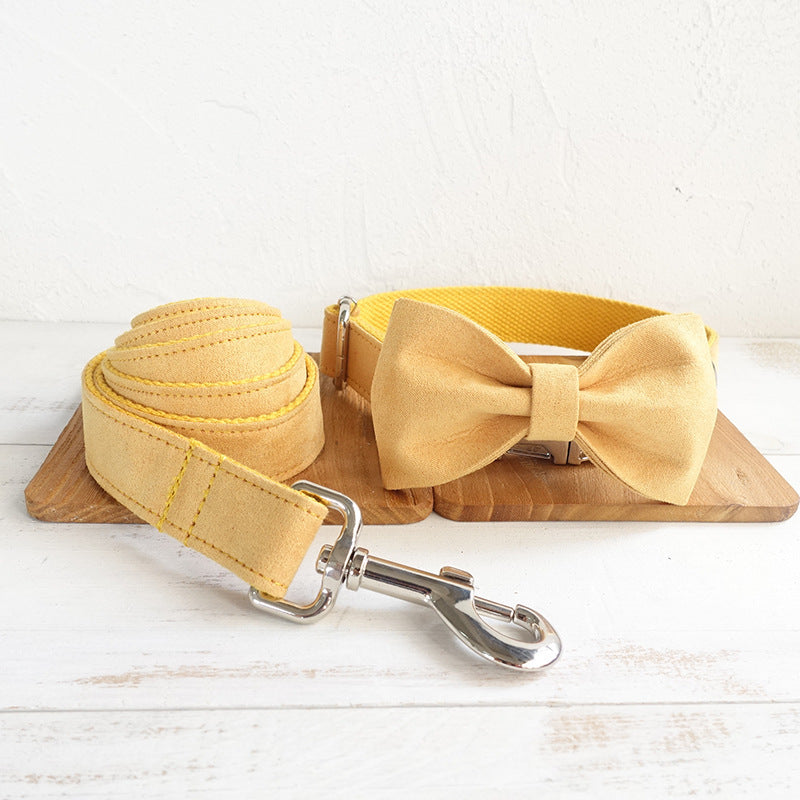 Stylish Yellow Pet Bow Tie Collar & Matching Leash