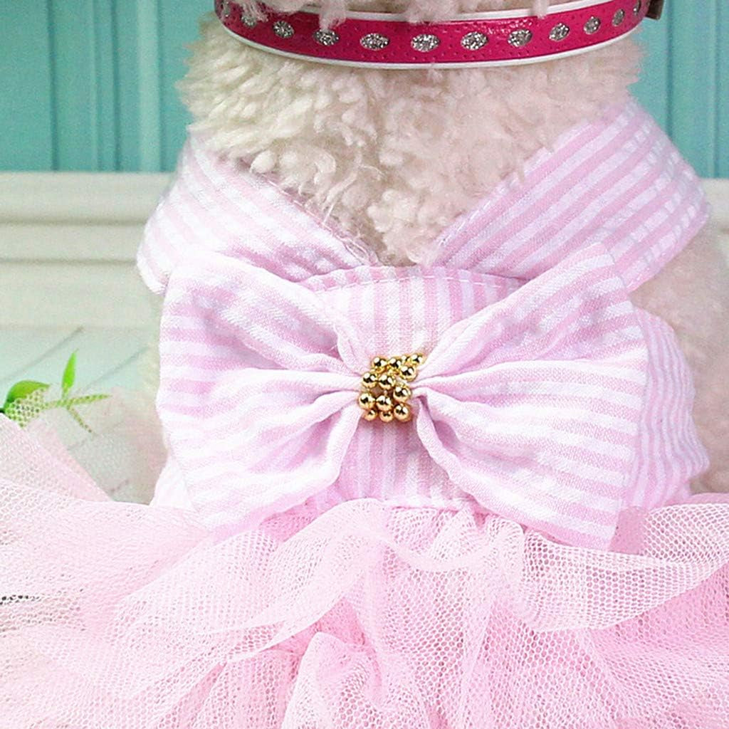 Girl Dog Stripe Print Dress Clothes Tutu Dresses Pet Cat Puppy Costumes Apparel (S, Pink)
