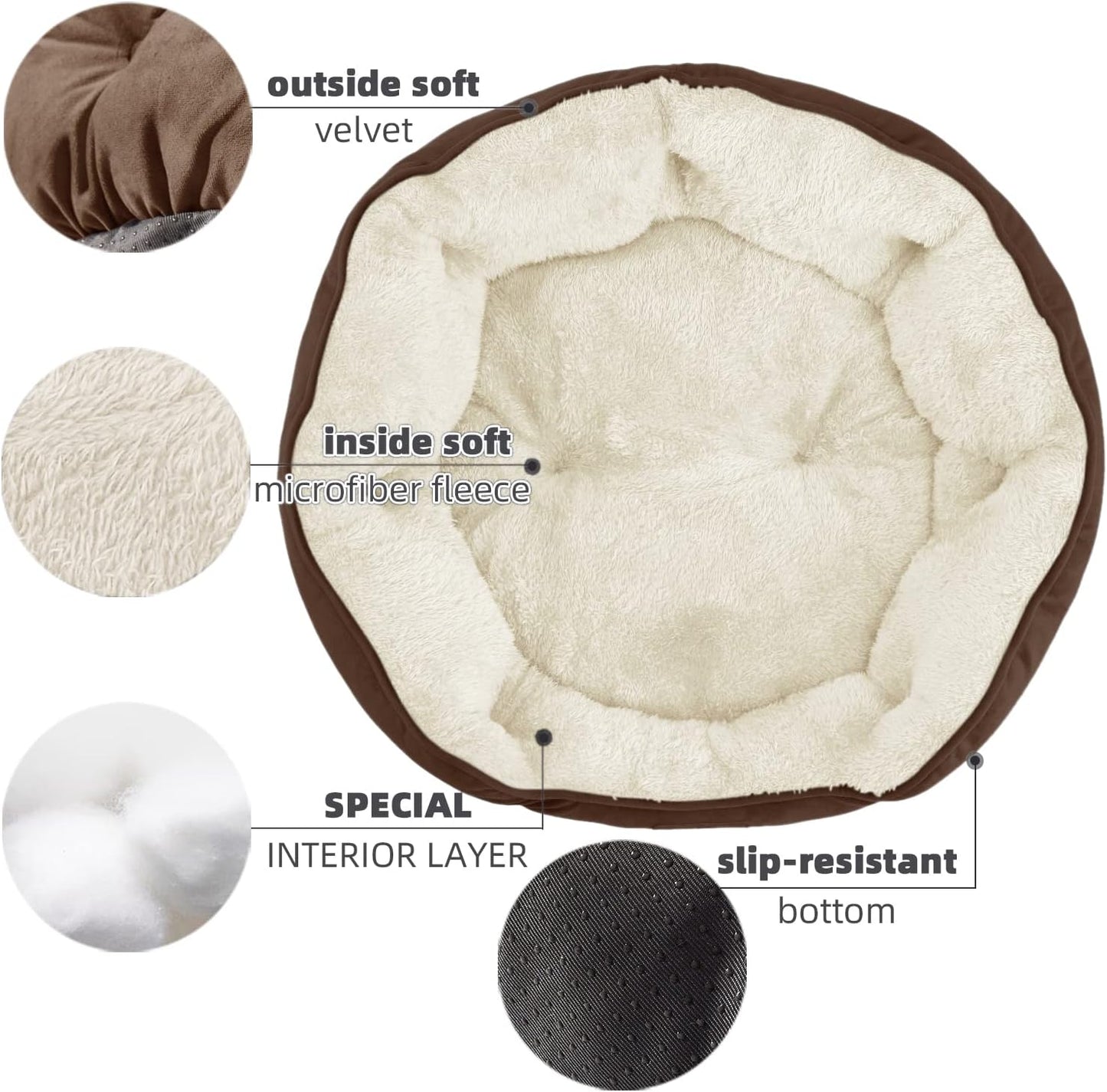 Deluxe Brown Small Dog Bed and Cat Bed - Extra Soft, Water-Resistant, and Machine Washable for Cozy Comfort
