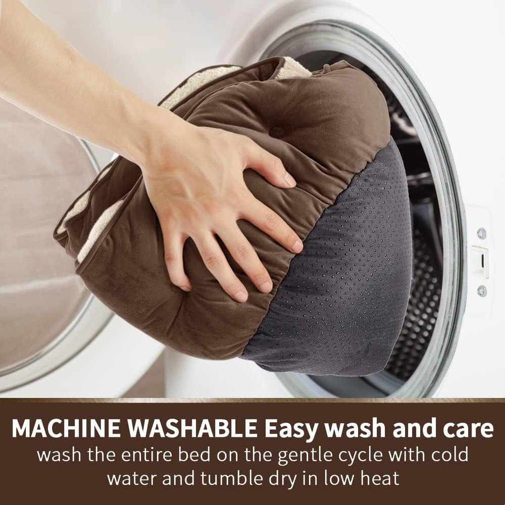 Deluxe Brown Small Dog Bed and Cat Bed - Extra Soft, Water-Resistant, and Machine Washable for Cozy Comfort