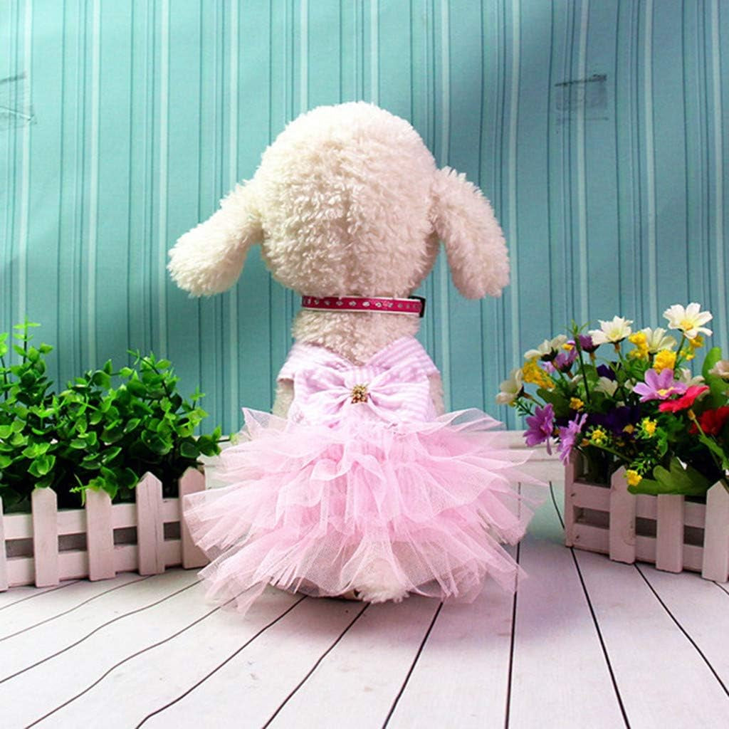 Girl Dog Stripe Print Dress Clothes Tutu Dresses Pet Cat Puppy Costumes Apparel (S, Pink)