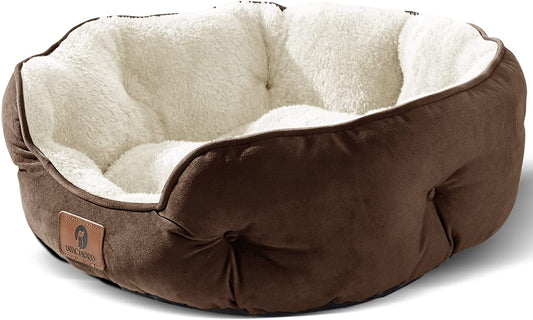 Deluxe Brown Small Dog Bed and Cat Bed - Extra Soft, Water-Resistant, and Machine Washable for Cozy Comfort