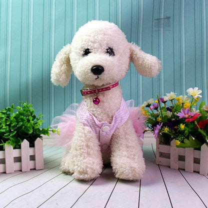 Girl Dog Stripe Print Dress Clothes Tutu Dresses Pet Cat Puppy Costumes Apparel (S, Pink)