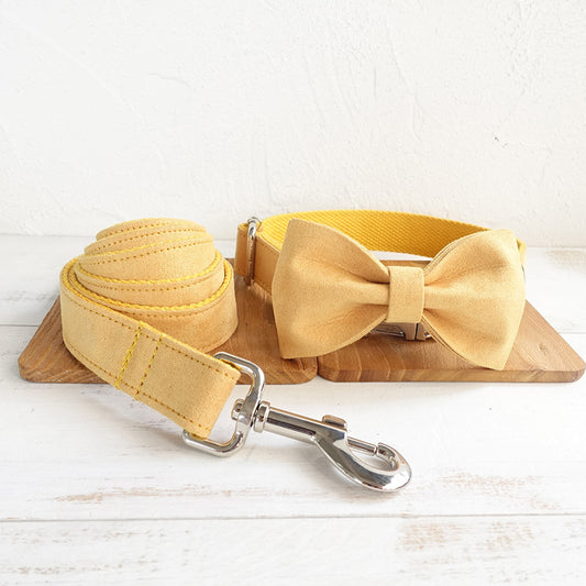 Stylish Yellow Pet Bow Tie Collar & Matching Leash