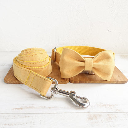 Stylish Yellow Pet Bow Tie Collar & Matching Leash