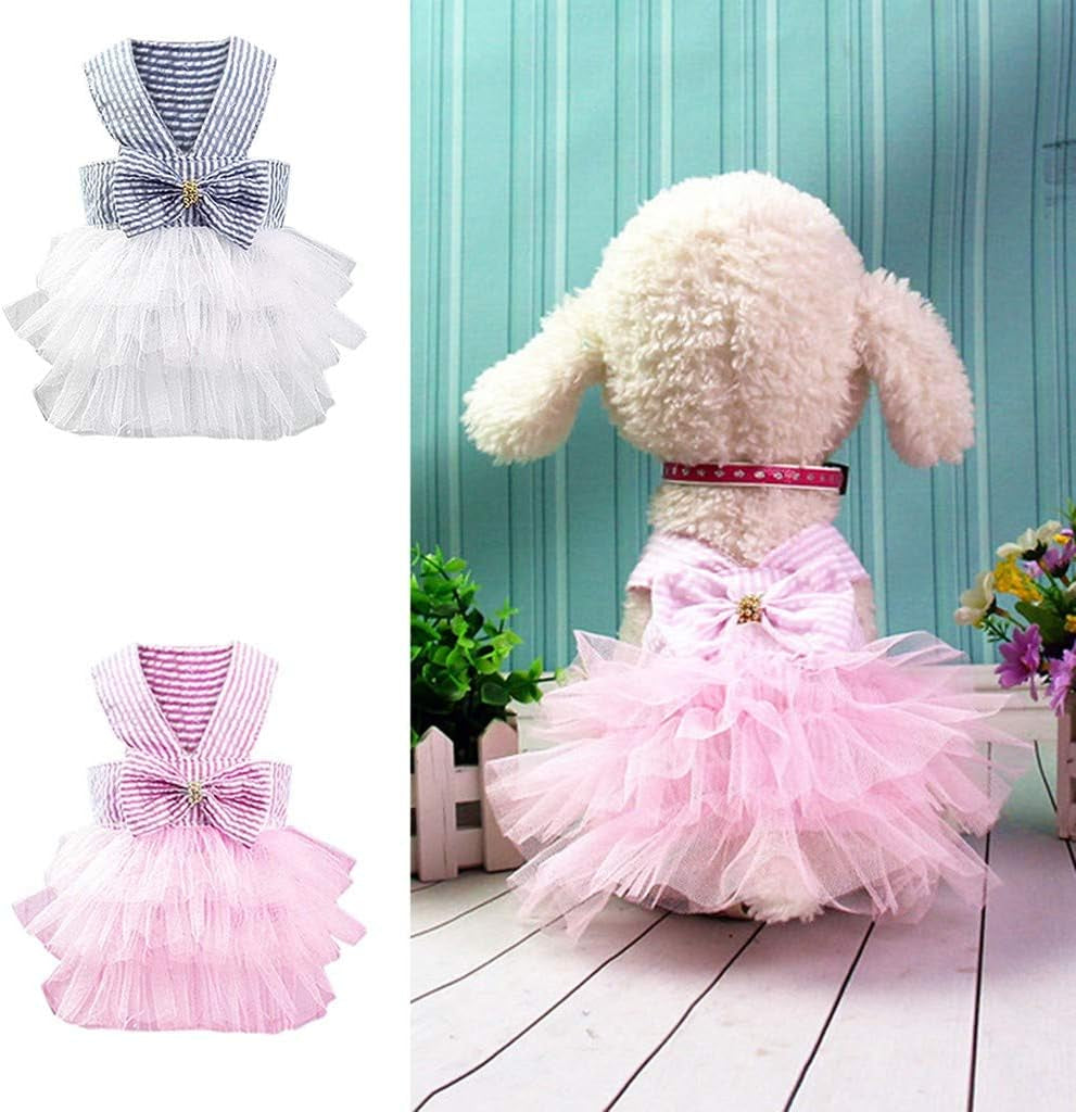 Girl Dog Stripe Print Dress Clothes Tutu Dresses Pet Cat Puppy Costumes Apparel (S, Pink)