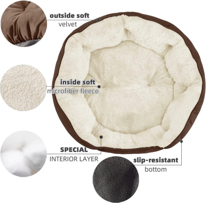 Deluxe Brown Small Dog Bed and Cat Bed - Extra Soft, Water-Resistant, and Machine Washable for Cozy Comfort