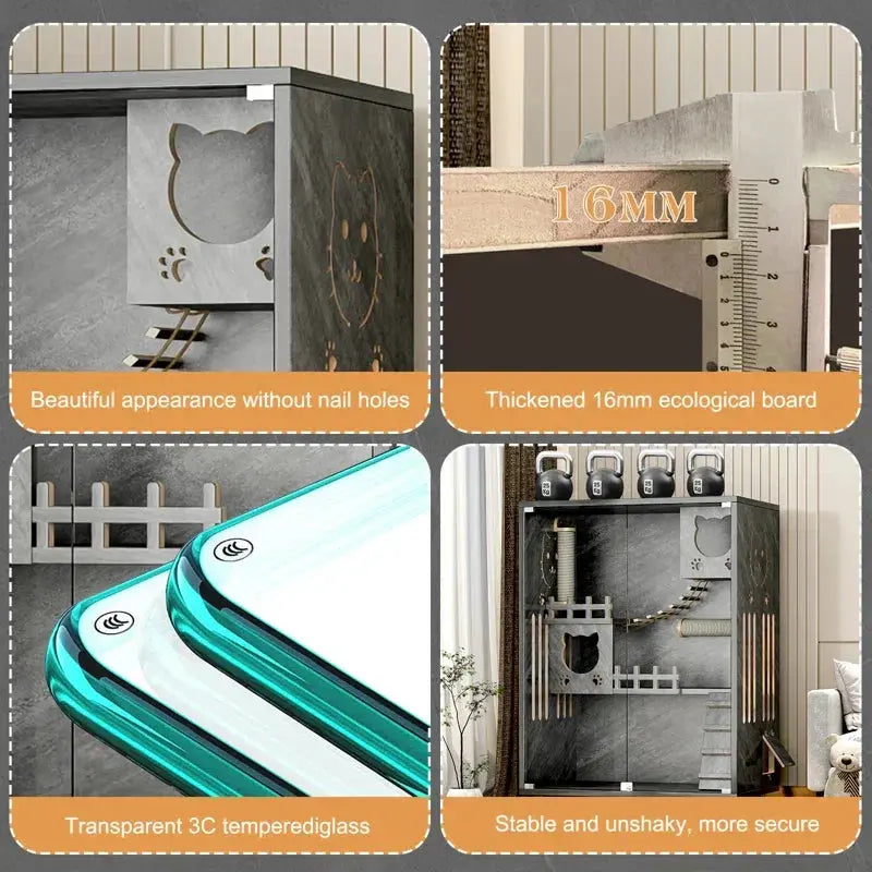 Desara Wooden Cat Villa, Large Cat Enclosure, Indoor Enclosed Cat House - Chic Pet Essentials