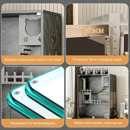 Desara Wooden Cat Villa, Large Cat Enclosure, Indoor Enclosed Cat House - Chic Pet Essentials