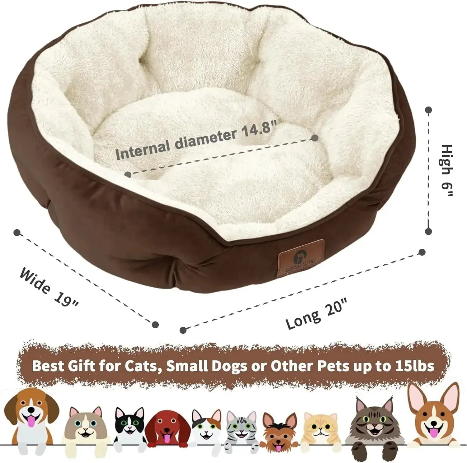 Deluxe Brown Small Dog Bed and Cat Bed - Extra Soft, Water-Resistant, and Machine Washable for Cozy Comfort
