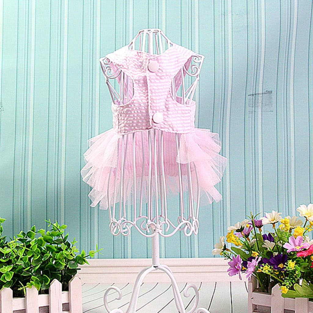 Girl Dog Stripe Print Dress Clothes Tutu Dresses Pet Cat Puppy Costumes Apparel (S, Pink)