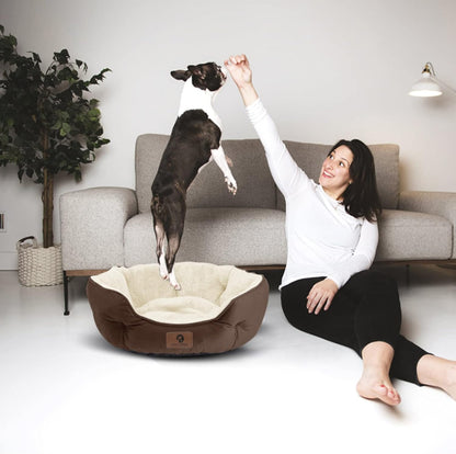 Deluxe Brown Small Dog Bed and Cat Bed - Extra Soft, Water-Resistant, and Machine Washable for Cozy Comfort